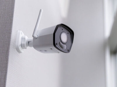 Security camera on wall